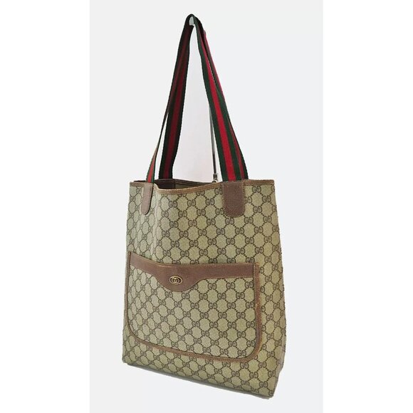 Auth Vintage GUCCI Brown GG PVC Canvas Sherry Line Vertical Tote Bag #58918